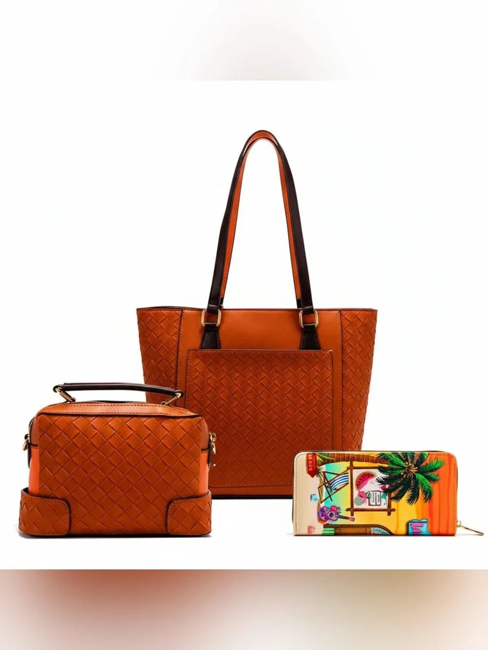 Nicole Lee 3 Piece Set Sun and Sand Matching Wallet Crossbody Shoulder Bag Purse